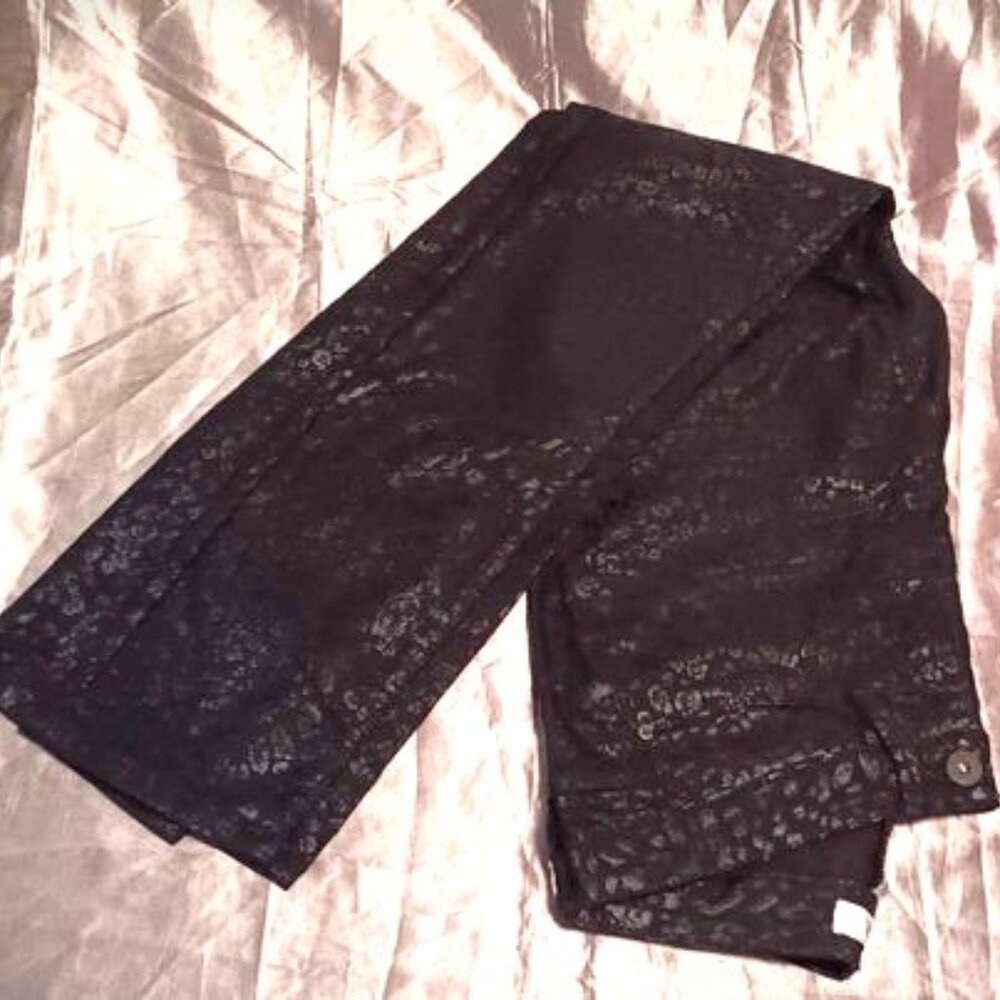 Metallic black on black leopard 'Royalty For Me' stretch straight leg jeans-14W